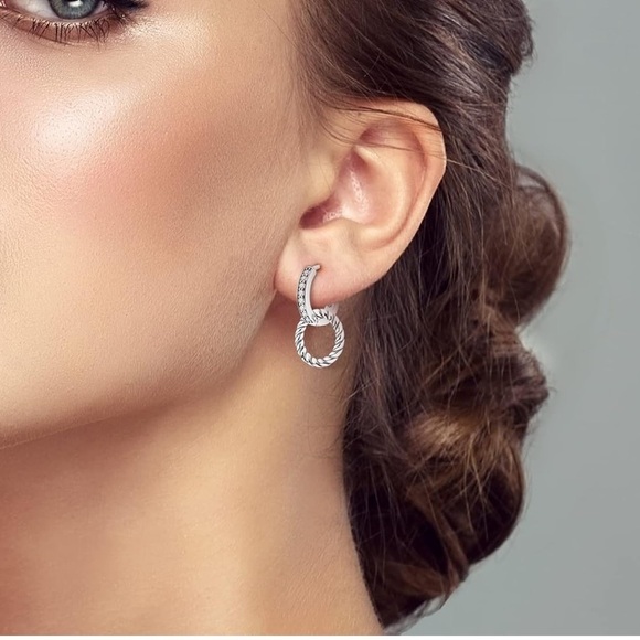 Women’s 925 Sterling Silver Double Loop Twisted Rope Earrings - NWT - Picture 3 of 5